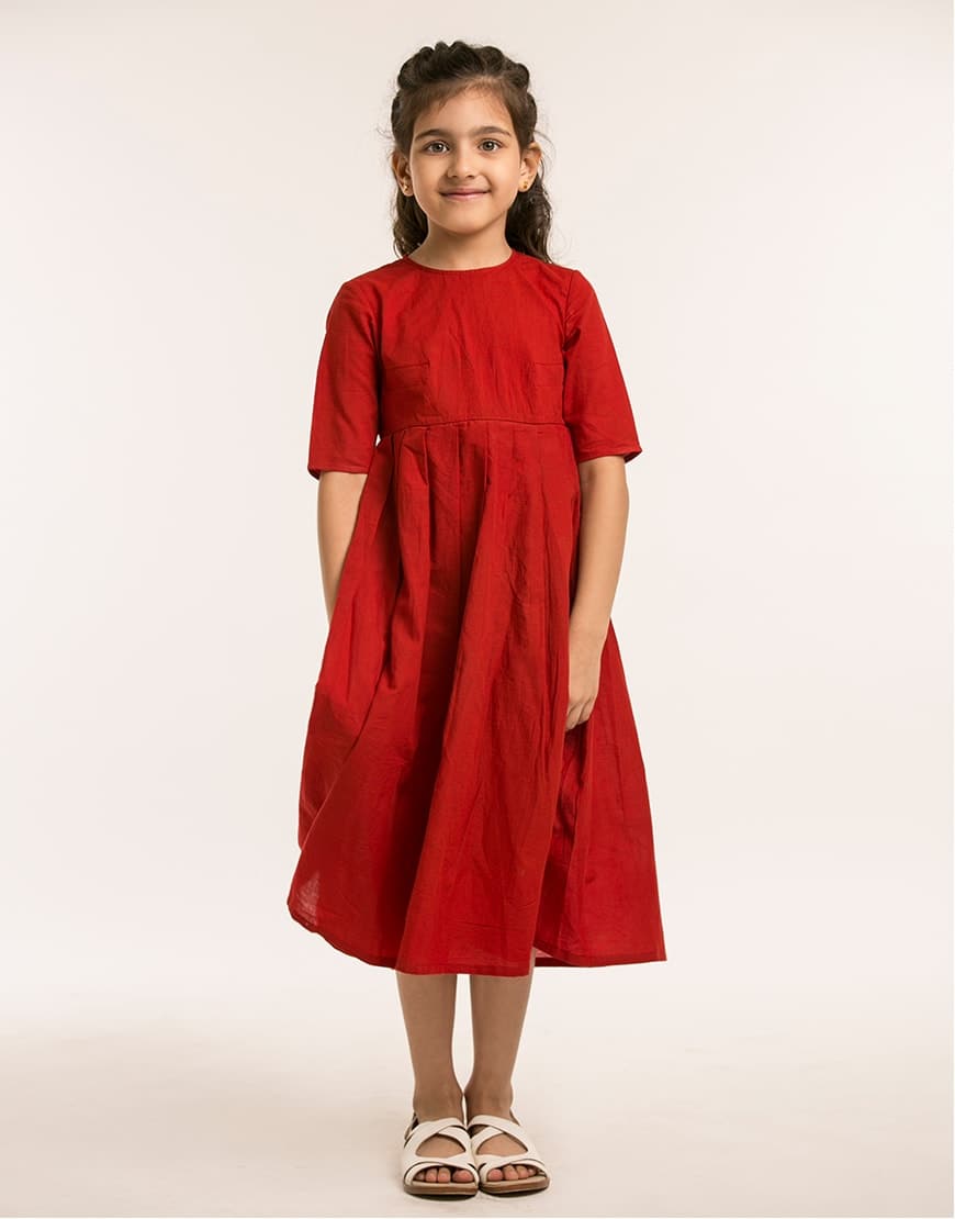 Red and Navy Dress with Bow Ties On Center Back