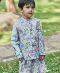Tropical Print Bandi, Kurta Set With Off-White Pants