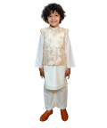 Cream Brocade Waist Coat Kurta Set