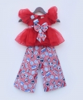 Red Organza Top and Printed Plazo Pant