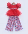 Red Organza Top and Printed Plazo Pant
