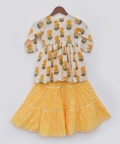 Yellow Print Kurti Sharara