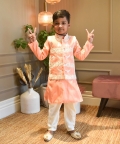 Peach Silk Kurta Jacket and Chudidar