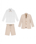 Boys 4 Piece Set White Shirt Shorts And Jacket Complete With Belt & Bow Tie