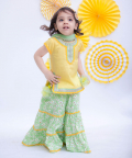 Yellow Kurti With Green Printed Sharara