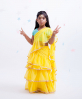 Blue Embroidered Choli with Yellow Saree
