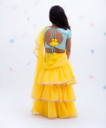 Blue Embroidered Choli with Yellow Saree