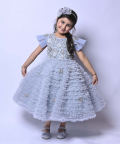 Ice Blue Ruffled Embellished Dress