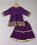 Purple Embroidered Kurta With Sharara