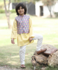 Cotton Kurta And Pyjama With Block Printed Jacket