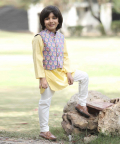 Cotton Kurta And Pyjama With Block Printed Jacket