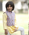 Cotton Kurta And Pyjama With Block Printed Jacket