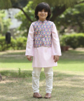 Cotton Kurta And Pyjama With Block Printed Jacket