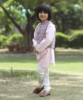 Cotton Kurta And Pyjama With Block Printed Jacket