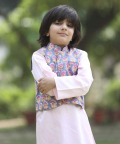 Cotton Kurta And Pyjama With Block Printed Jacket