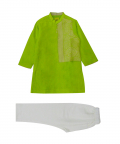 Lime Green Brocade Half Yoke Set