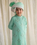 Boys Nawab Kurta Pyjama Cotton Set Embroidered-Green