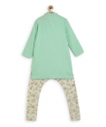 Boys Nawab Kurta Pyjama Cotton Set Embroidered-Green