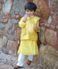 Yellow Mirrow Work Bundi Kurta Set