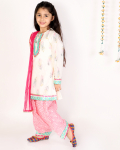 Peacock Feather Print Kurta Set For Girls