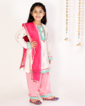 Peacock Feather Print Kurta Set For Girls