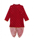 Red Peach Floral Sequins Kurta With Dhoti