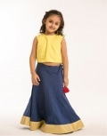 Yellow and Navy Crop Top with Bow Tieson The Back