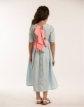 Pale Blue and Blush Long Dress with Dip Dye At Hem
