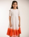 Natural and Pink Orange Long Dress with Dip Dye At Hem