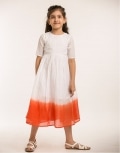 Natural and Pink Orange Long Dress with Dip Dye At Hem