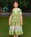 Girls Apple Green Lace Long Dress