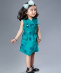 Teal Fish Block Print Cotton Lycra Girls Co-ord Set