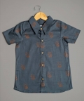 Grey Kitty Block Print Cotton Lycra Shirt