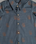 Grey Kitty Block Print Cotton Lycra Shirt