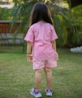 Pink Scale & Stripes Block Print Cotton Girls Co-Ord Set