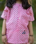 Pink Scale & Stripes Block Print Cotton Girls Co-Ord Set