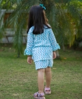 Embroidered White & Blue Chevron Block Print Co-Ord Set
