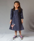Blue Printed Denim Reindeer Full Sleeve Dress