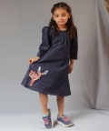 Blue Printed Denim Reindeer Full Sleeve Dress