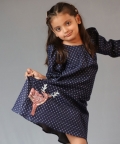 Blue Printed Denim Reindeer Full Sleeve Dress