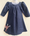 Blue Printed Denim Reindeer Full Sleeve Dress