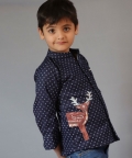 Blue Printed Denim Reindeer Full Sleeve Shirt