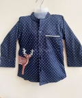 Blue Printed Denim Reindeer Full Sleeve Shirt