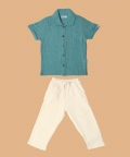 Resort Collar Shirt With Resort Pant Sea Weed & White