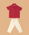 Resort Collar Shirt With Resort Pant Nobel Red & White