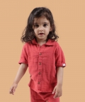 Resort Collar Shirt With Resort Pant Nobel Red & White