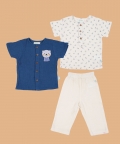 Resort Front Open Shirt With Pant Set Of 3 Blue