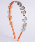 Floral Threaded Sequin Hairband - Orange, Gold, Silver