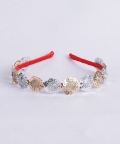 Floral Threaded Sequin Hairband - Red, Gold, Silver