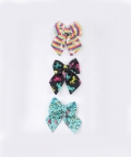 Set of 3 Whimsical Bow Trio Hairclips in Printed Cotton
